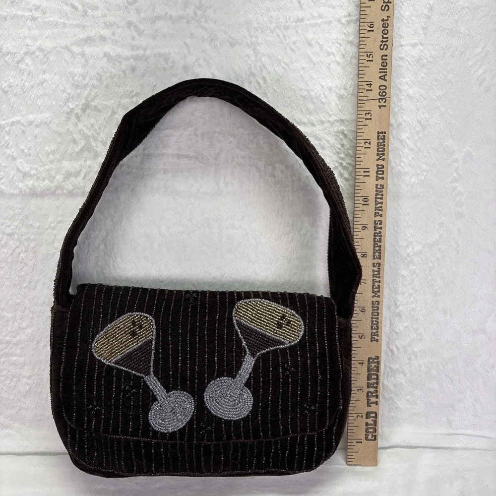 New A New Day Embellished Beaded Martini Evening Handbag Brown Black 11